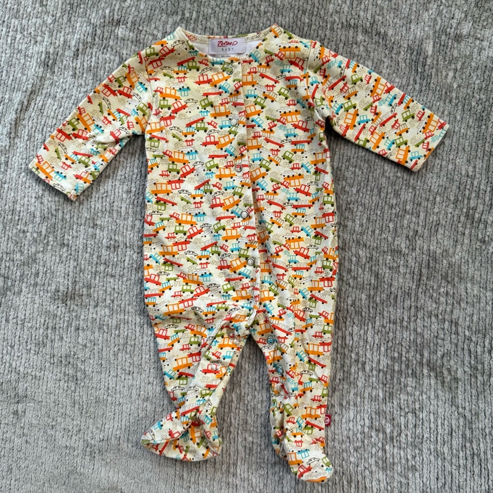 Zutano Baby Cars Print Footed Romper 100%‎ Cotton Size 6M Comfy Quality